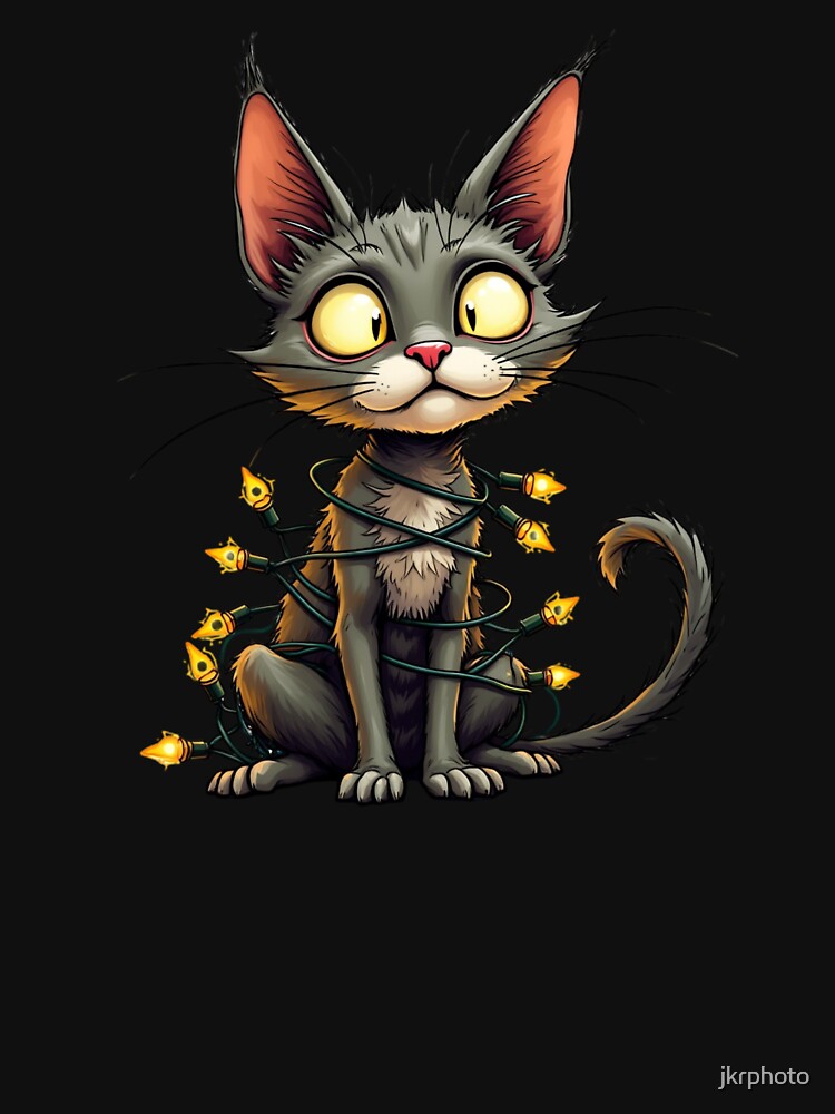 Christmas lights cat by jkrphoto