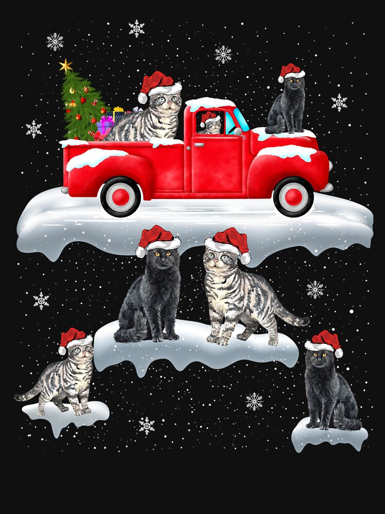 Cat Driving Christmas Tree Red Truck Cat Christmas by thompsonw