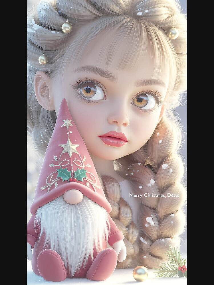 Cute Christmas Gnome and Girl Illustration by FalconeltcArt