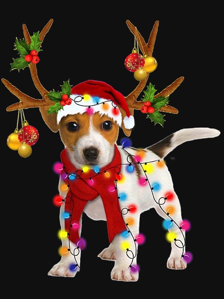 Jack russell Dog Gorgeous Reindeer Christmas Lights Tree Dog Scarf Xmas Santa Claus by louloapadilla