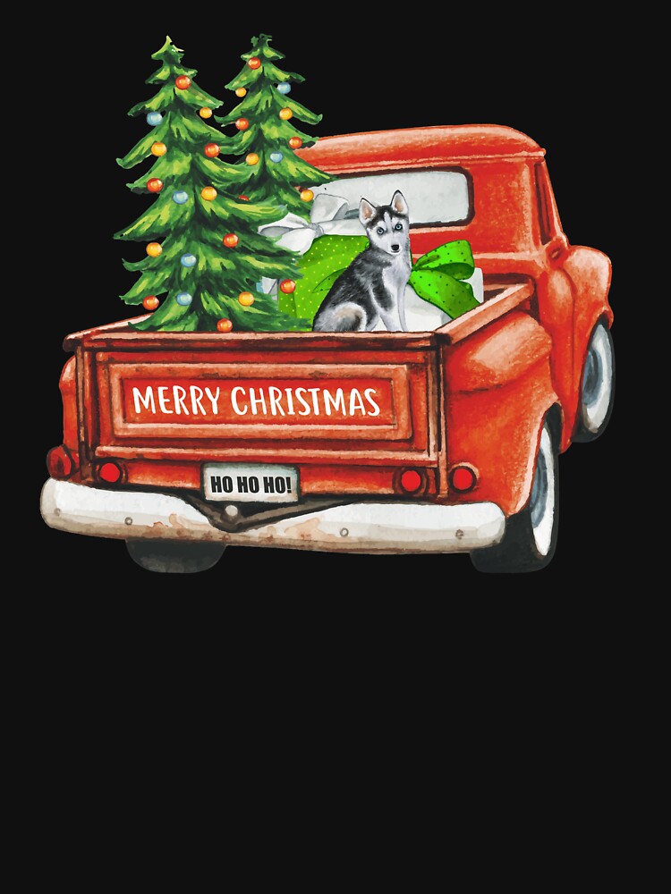 Vintage Merry Christmas Truck with Husky Puppy Dog by michellejustice