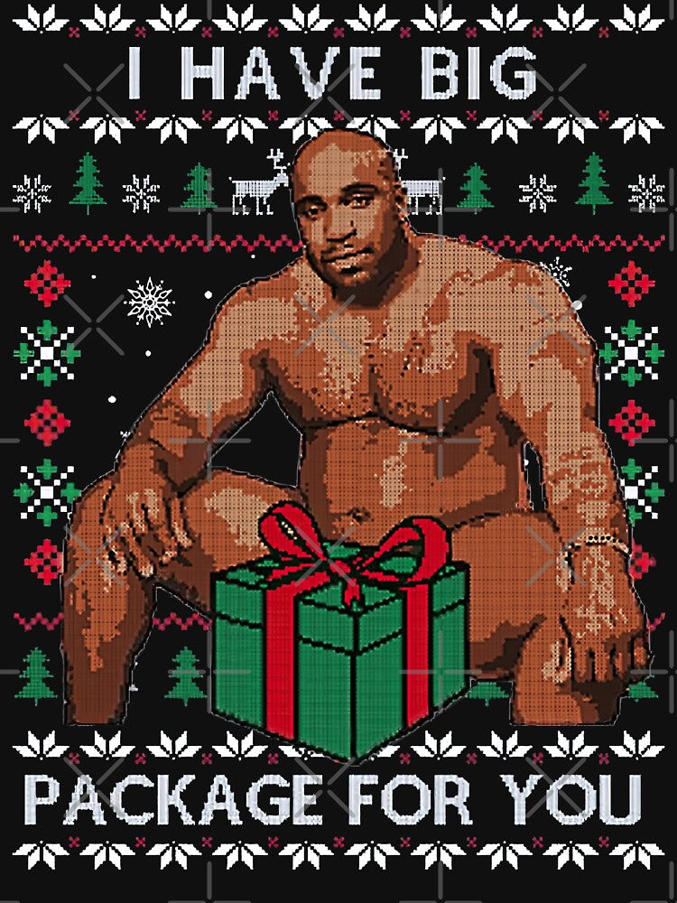 Funny Ugly Barry Rude Men Holiday Festive Xmas Merry Christmas I Have Big Package For You by Phil Ben