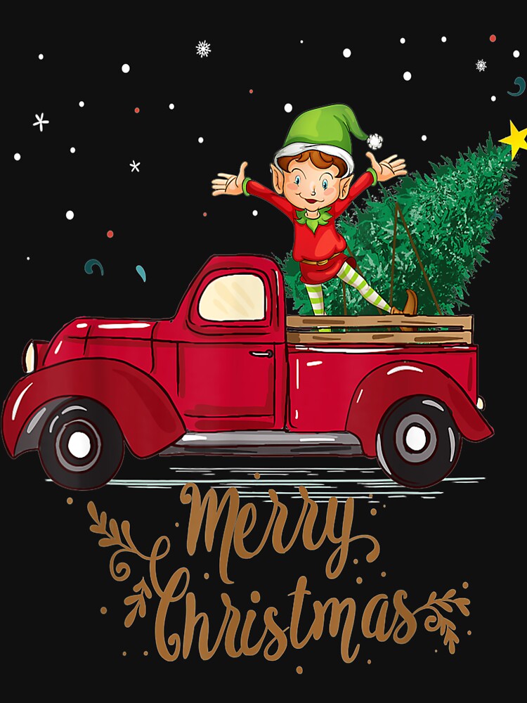 Vintage Red Truck With Elf Merry Christmas Tree Gift by turiiamon