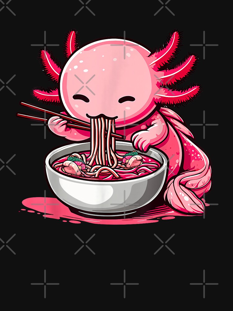 Anime Kawaii Axolotl Eating Ramen Noodles Kids Teen Girl Boy by FunnyHumorTees