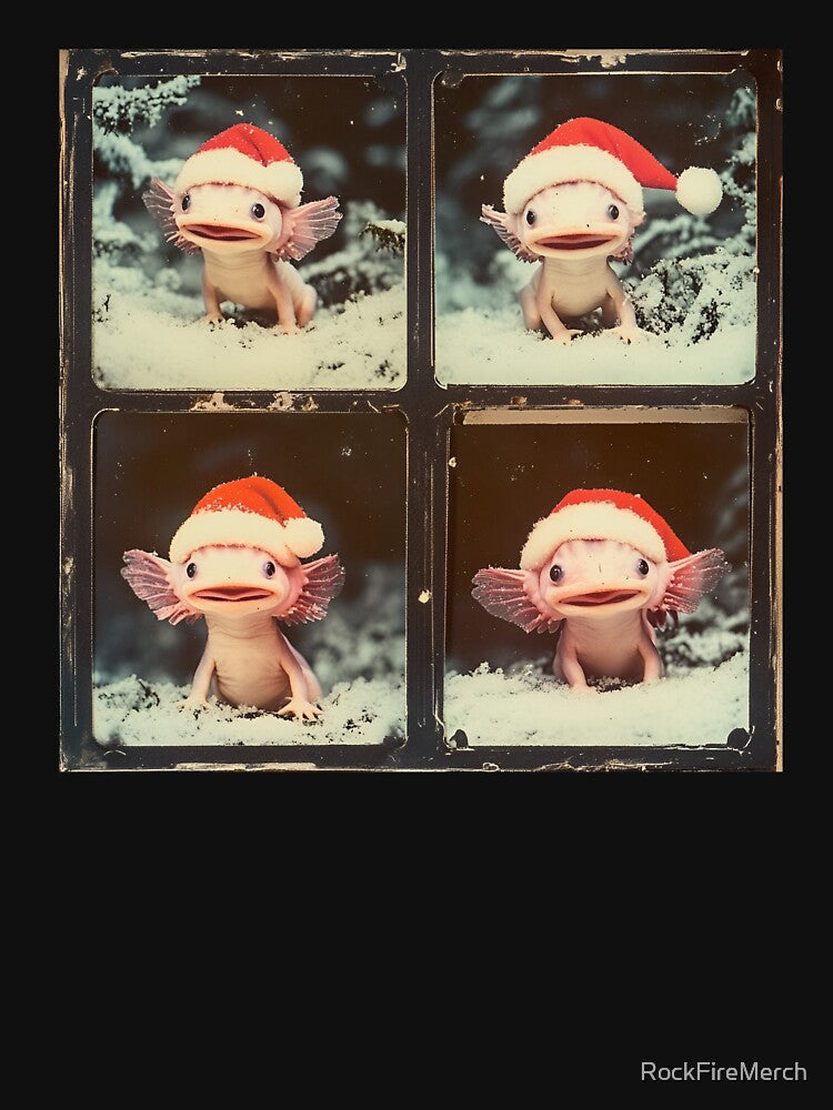 Funny Axolotl Christmas Photobooth – Cute Santa Hat Holiday Amphibian by RockFireMerch