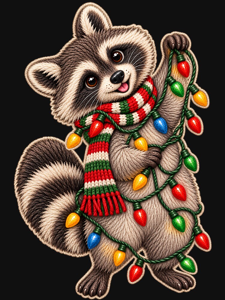Cute Christmas Raccoon with Holiday Lights by aleano2026