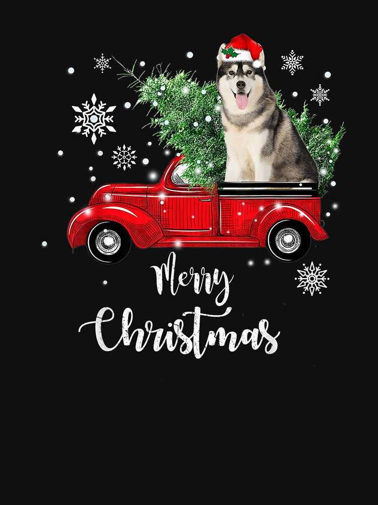 Siberian Husky Ride Red Truck Christmas Pajama by lishakaren