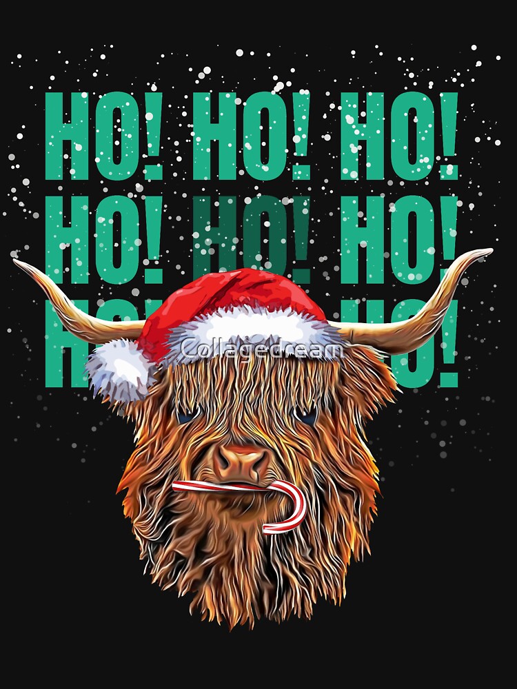 Christmas highland cow, and HO! HO! Highland Cow, Christmas sweater, nativity day by Collagedream