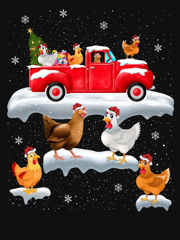 Chickens Driving Christmas Tree Red Truck Chicken Christmas by thompsonw