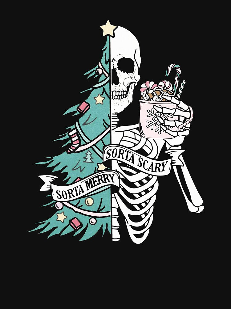 Sorta Merry Sorta Scary Christmas Skeleton and Tree Illustration by akahyunia