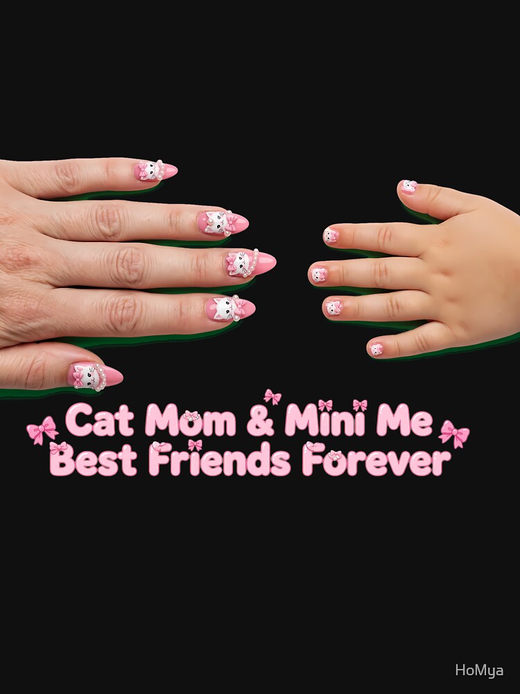 Cat Mom and Mini Me Pink Bow Nails by HoMya