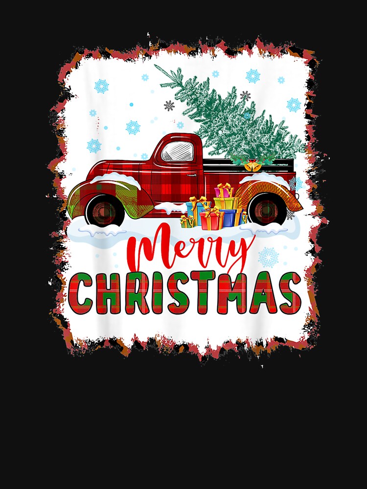 Red Buffalo Plaid Truck Merry Christmas Tree by lishakaren