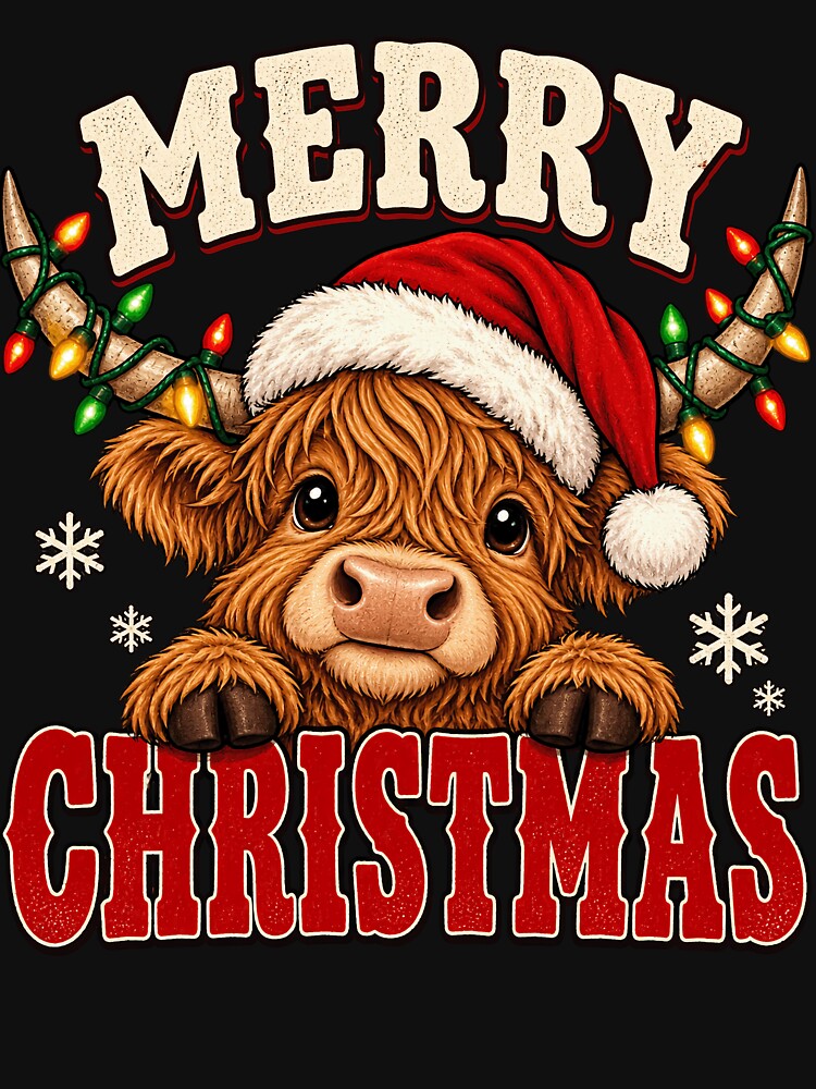 Merry Christmas Highland Cow Cute Christmas Cow Holiday Gift by StyleGlimpse