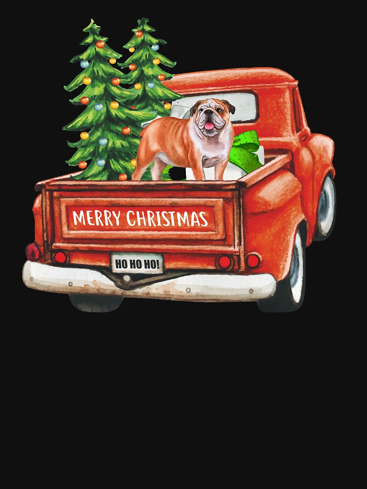 Vintage Red Merry Christmas Truck with English Bulldog Dog by michellejustice
