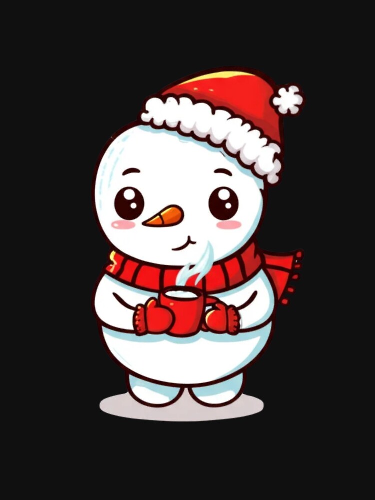 Funny Chibi Snowman with Hot Cocoa | Kawaii Cute Winter Anime Design | Cozy Christmas Art by ColorSplash123