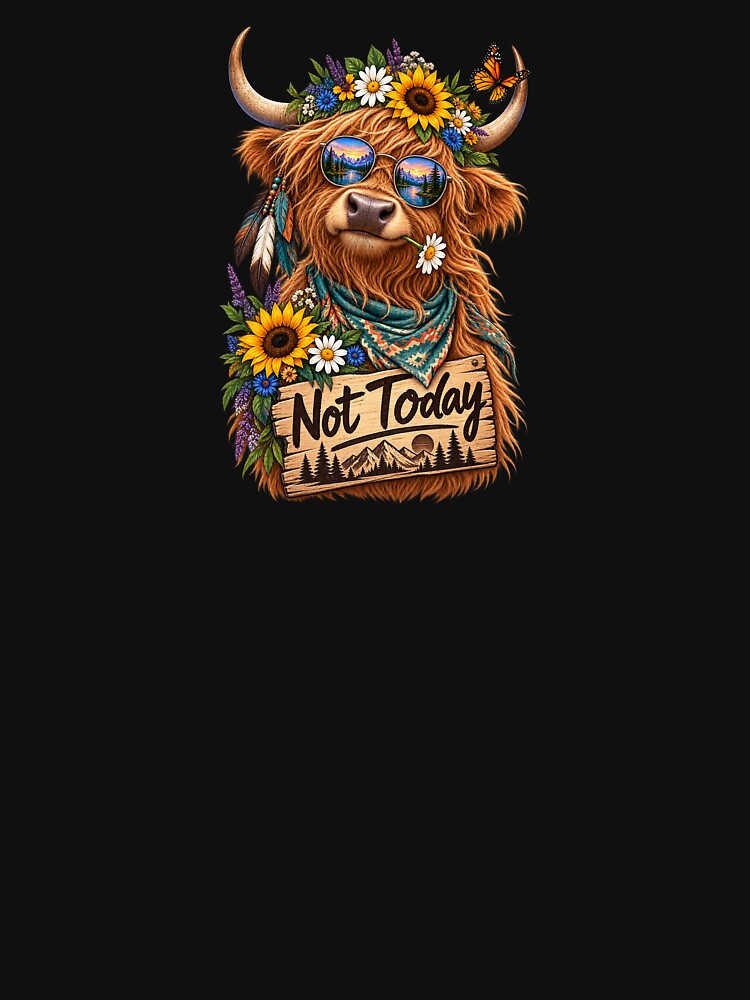 Not Today Funny Highland Cow with Wildflowers by BrandonArtWorld