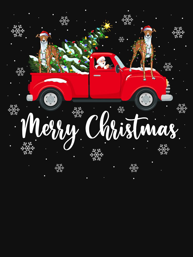 Santa Riding Christmas Tree Truck Whippet Dog Christmas by saldcharig