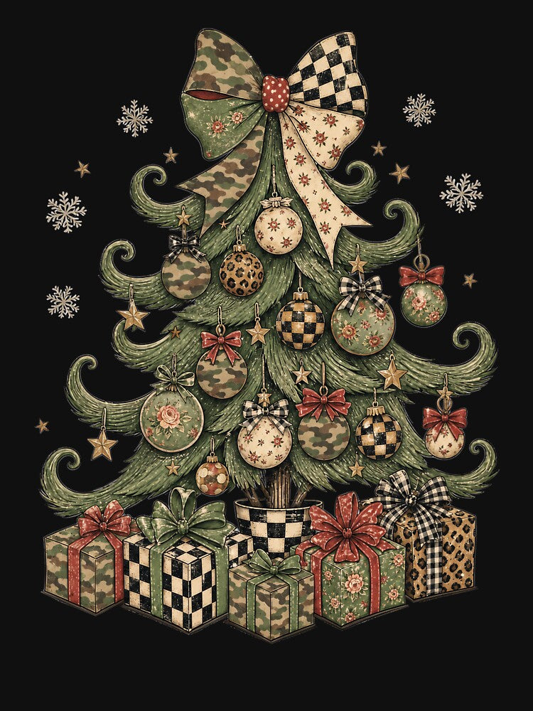 Whimsical Country Christmas Tree Camo Checkerboard Leopard Vintage by DYAFLK