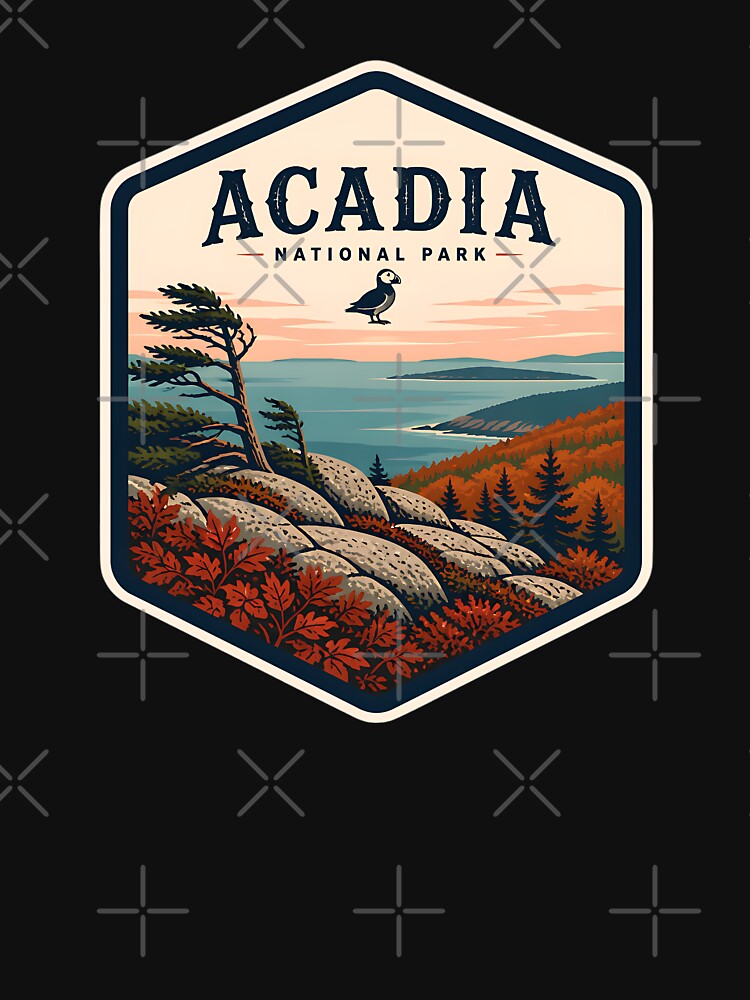 Acadia National Park Vintage Hiking Travel Badge by TravelersGems