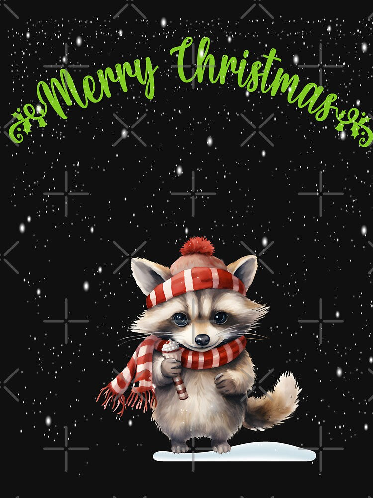 Cute Raccoon Santa Hat Snow Christmas xmas by Smix Pixels