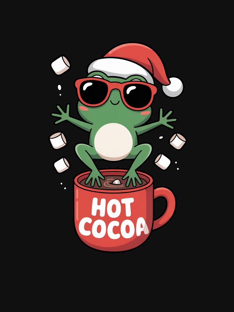 Frog Jumping into Hot Cocoa – Cute Kawaii Frog with Santa Hat | Funny Christmas Cartoon Vector by ColorSplash123