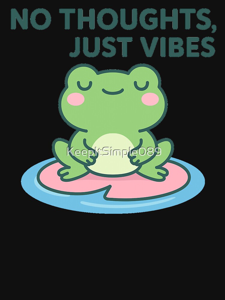 Cute Kawaii Frog on Lily Pad – No Thoughts Just Vibes Aesthetic Sticker by KeepItSimple089
