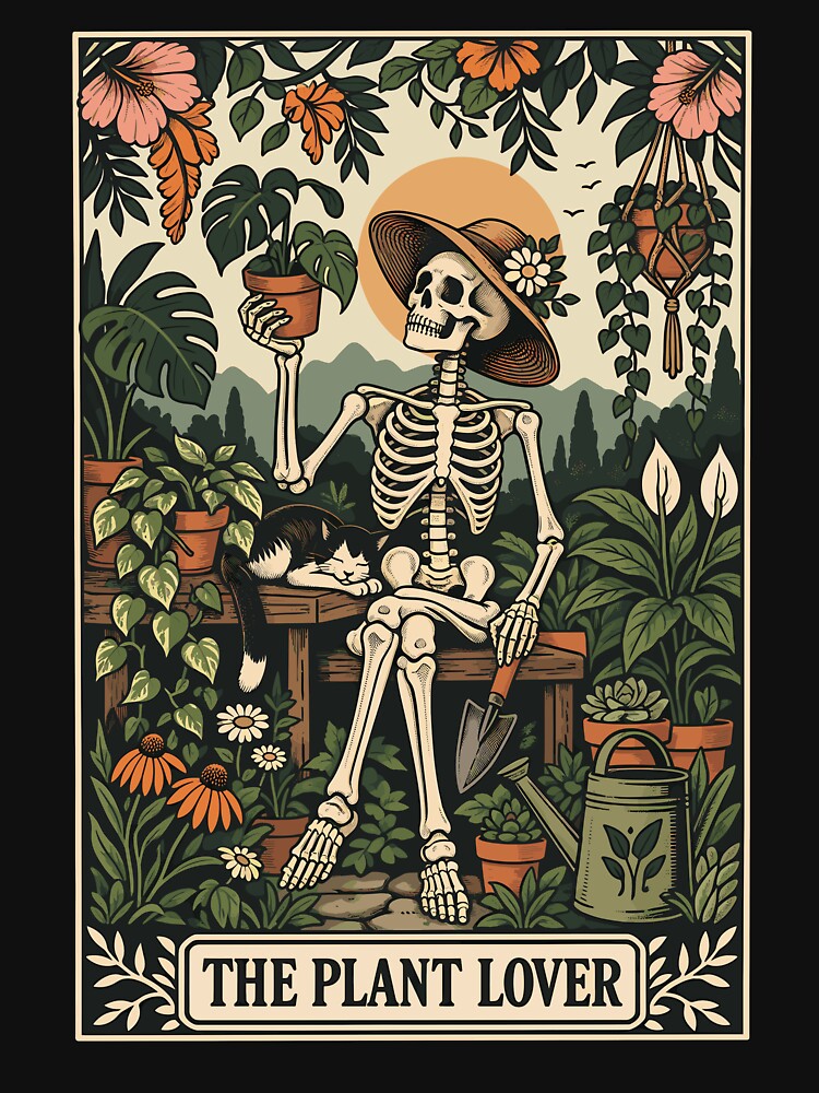 The Plant Lover Skeleton Gardener Botanical Tarot Card by roni-harbor
