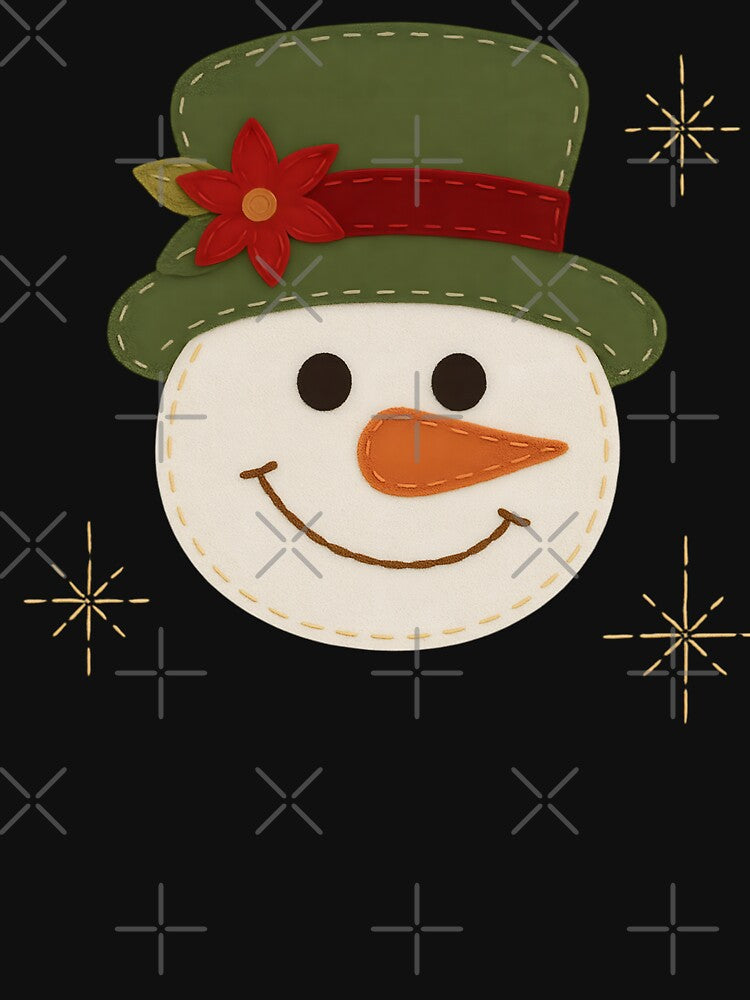 Smiling Snowman Face with Green Hat and Red Flower | Cute Christmas Illustration by svarupa