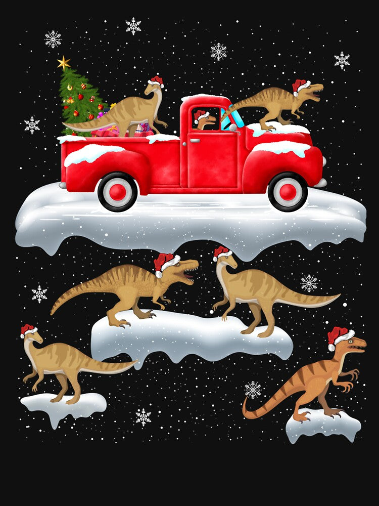 Dinosaur Driving Christmas Tree Red Truck Dinosaur Christmas by brntcoff1