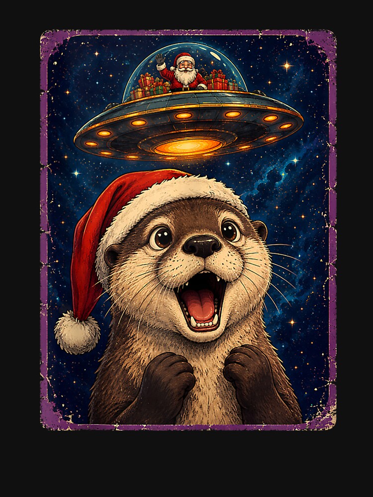 Cute Christmas Otter Santa UFO Funny Alien Holiday Graphic by kiralynstration