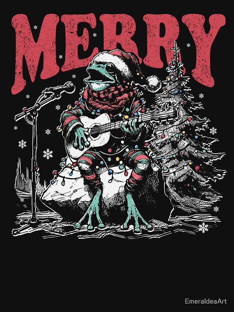 Merry Frogmas – Singing and Guitarist Toad with Christmas Tree by EmeraldeaArt