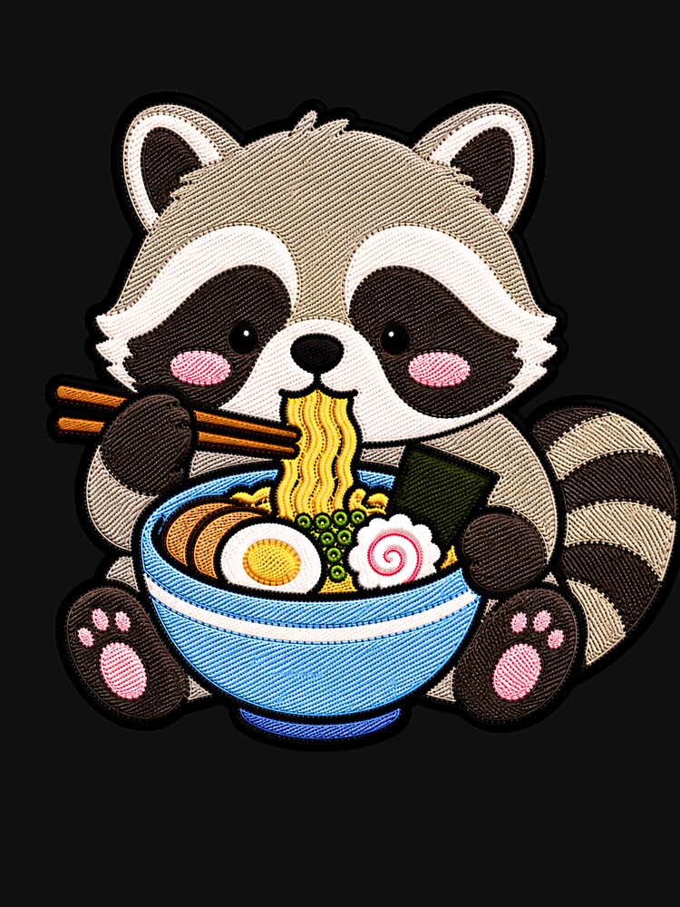Raccoon Ramen Embroidery Patch | Cute Kawaii Raccoon Noodle Lover by ColorSplash123