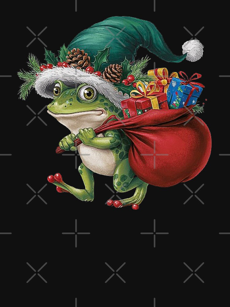 Festive Frog with Santa Hat and Christmas Gifts - Holiday Frog Art by love3617