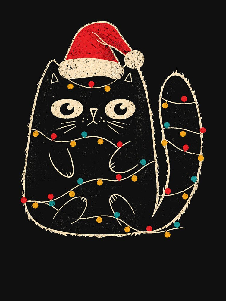 Cute Black Cat Santa Christmas Lights Meow Kitty by Moizento