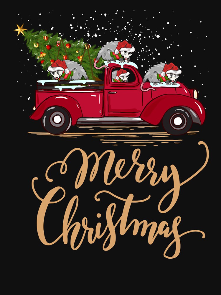 Opossum Driving Christmas Tree Red Truck Opossum Christmas by tedroyegelsd