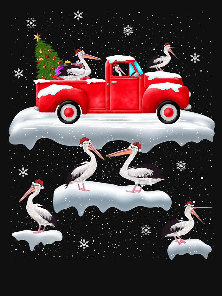 Pelican Driving Christmas Tree Red Truck Pelican Christmas by tedroyegelsd