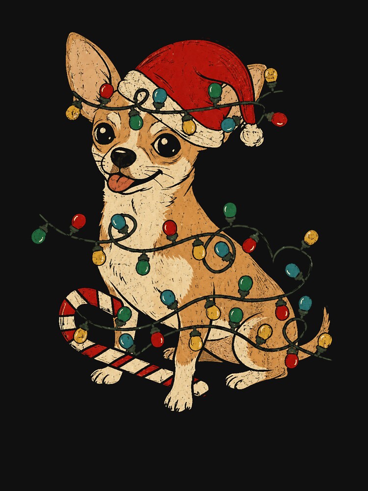 Vintage Christmas Chihuahua Tangled Lights Retro Holiday Dog by Moizento