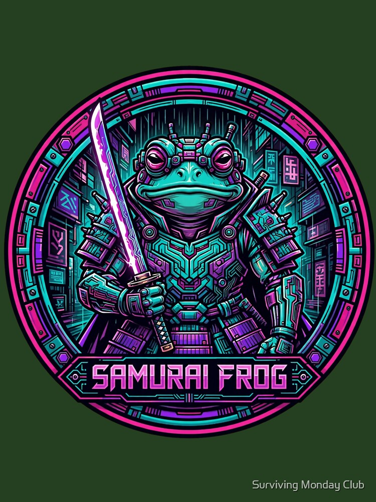 Cyberpunk Samurai Frog - Neon Cyber Ninja Amphibian by Surviving Monday Club