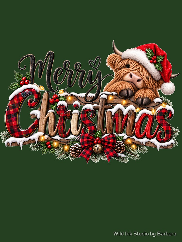 Merry Christmas Highland Cow by Wild Ink Studio by Barbara