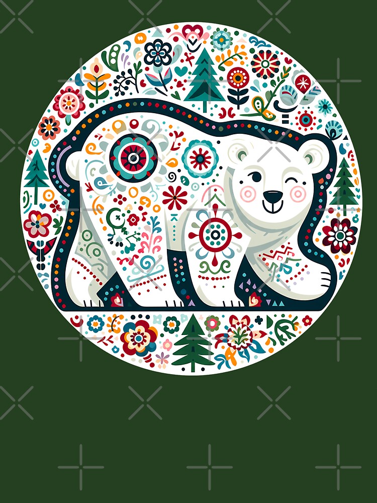 Serene Winter Holiday Winking Polar Bear - Scandinavian Folk Art by heidiannemorris © by FOLK ART FUSION