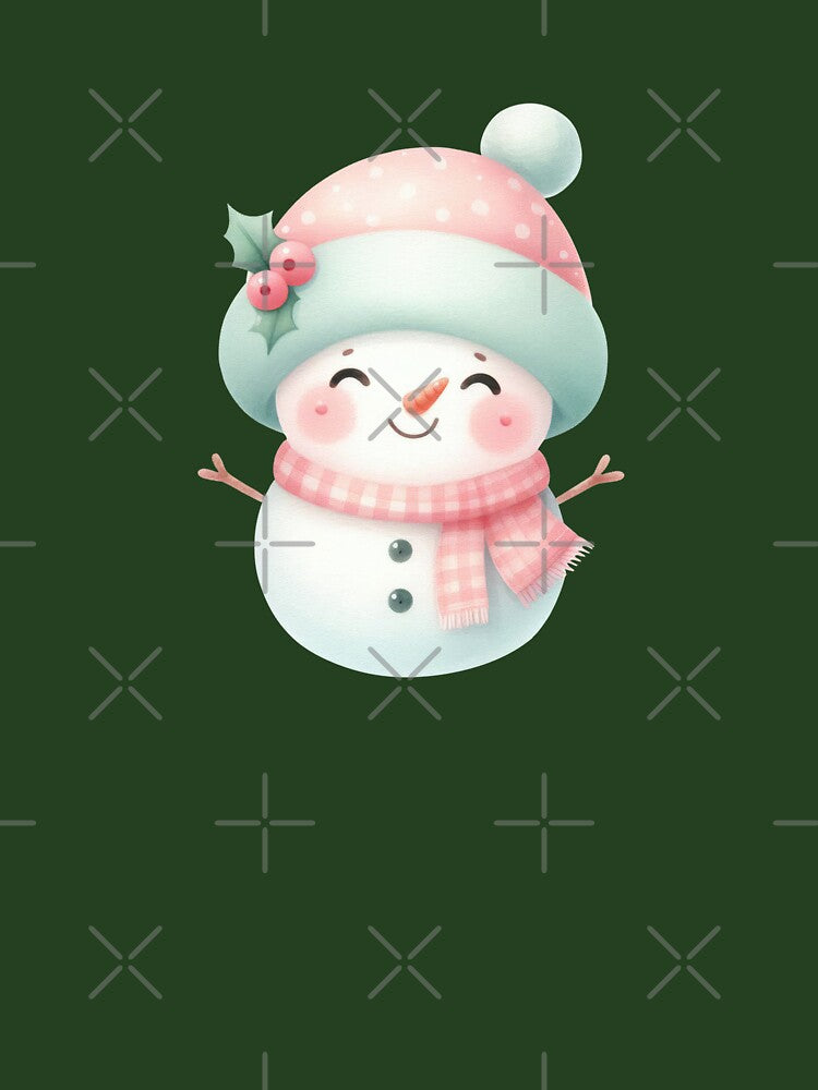Cute pink and mint Christmas happy snowman by FatBirdie