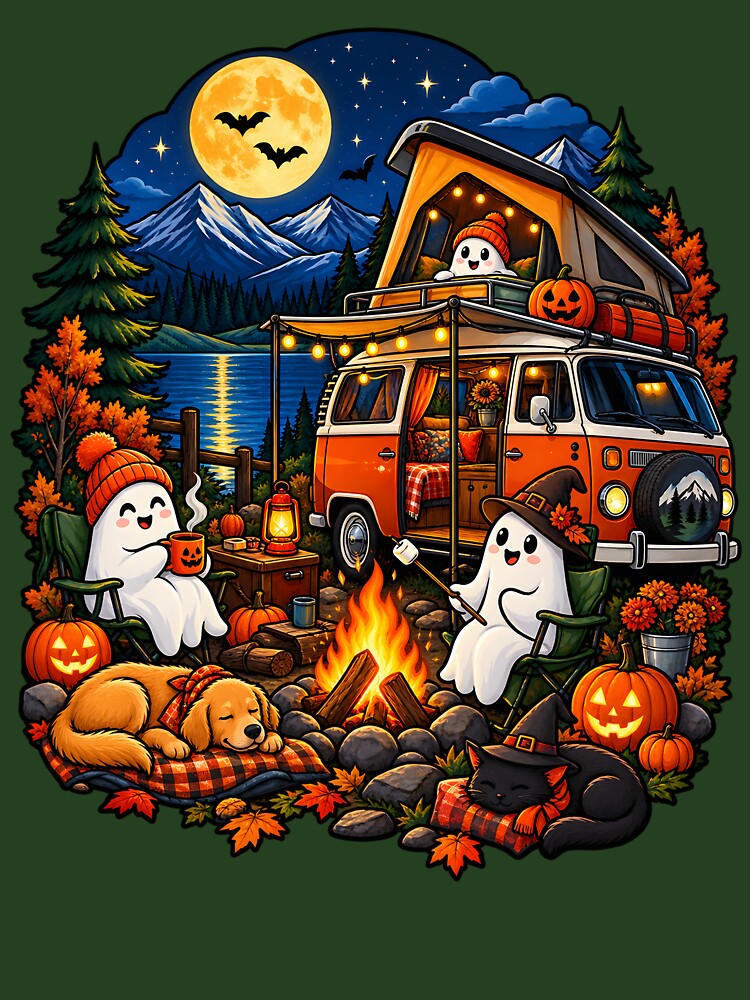 Halloween Camping Ghosts Autumn Campfire Spooky Adventure by Tbenghali