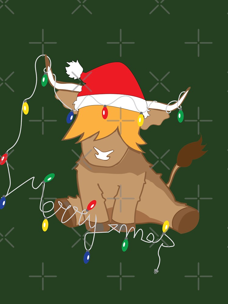 Cute highland cow calf christmas lights fluffy cow by Ayelandco
