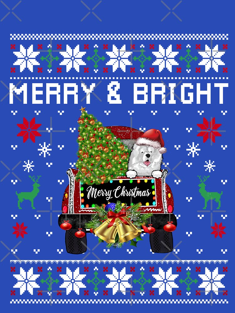 Samoyed Christmas Dog With Santa Hat And Lighted Pickup Truck by Meggie179