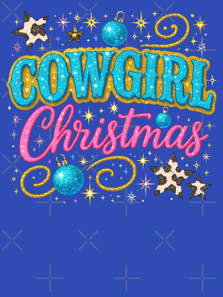 Cowgirl Christmas | Western Holiday Glitter Design | Turquoise, Gold & Pink Festive Cowgirl Art for Apparel & Gifts by PixelExpressStudio