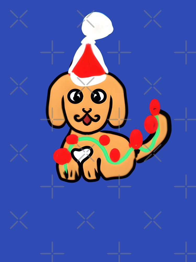 Cute Christmas Puppy Dog Illustration – Kawaii Dog with Santa Hat and Lights by HopeAndHustle
