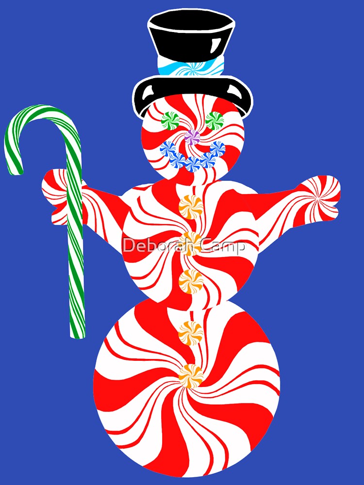 Cute Peppermint Snowman with Candy Cane by Deborah Camp