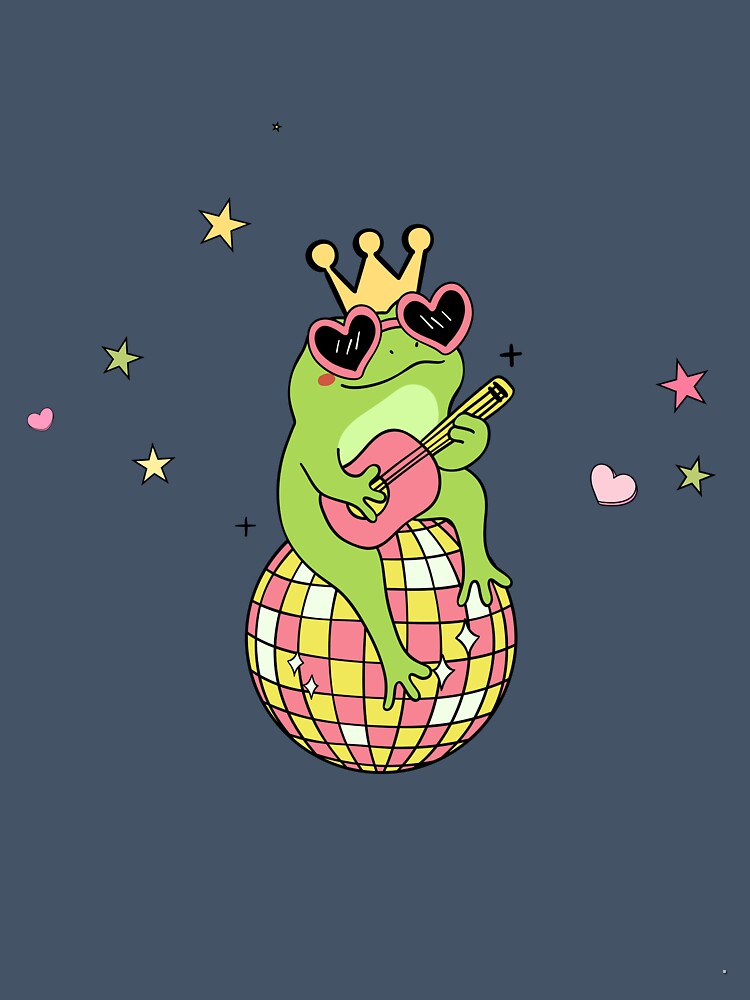 Cute Frog King on Disco Ball – Kawaii Music Vibes by معكوسة.