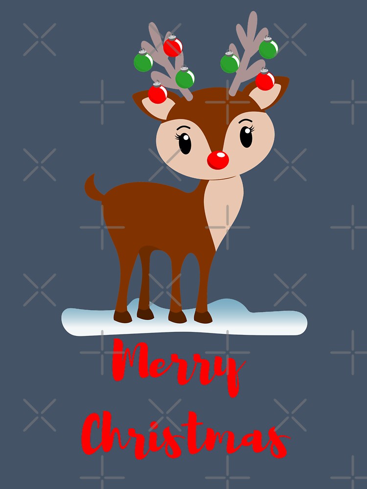 Rudolph the red nosed reindeer standing in the snow by Brightful Creations