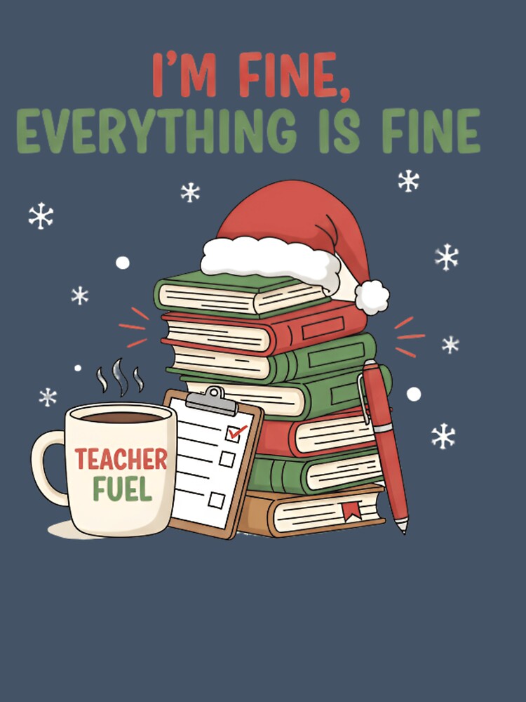 I’m Fine Everything Is Fine Teacher Christmas T-Shirt & Sticker – Funny Holiday Teacher Stress Humor Design by ZyxDes